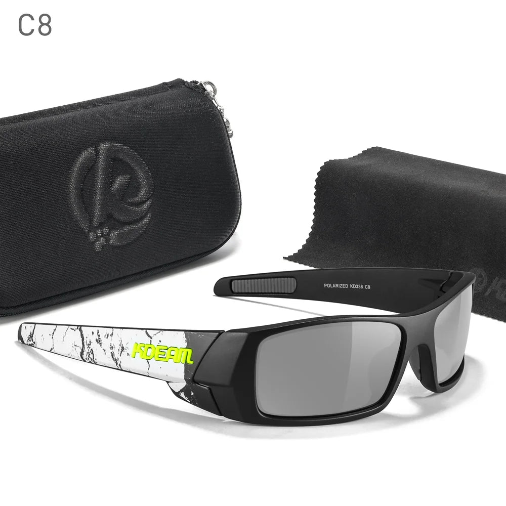 Sonnenbrille Angeln schwarz photochrom Nachtsicht Totenkopf-Etui Herren
