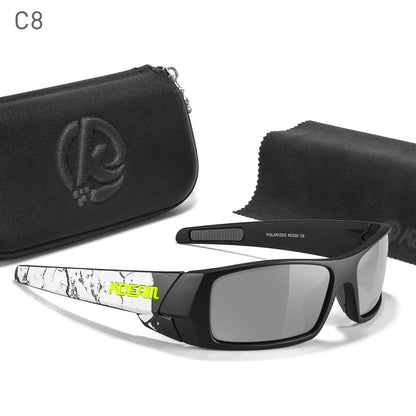 Sonnenbrille Angeln schwarz photochrom Nachtsicht Totenkopf-Etui Herren