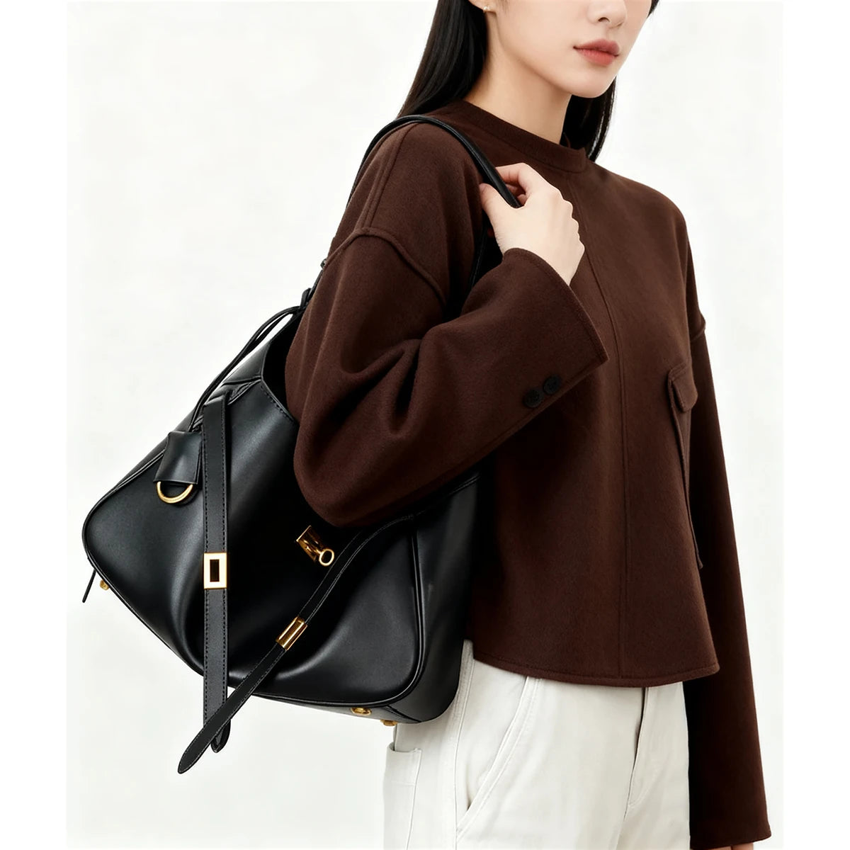 Damen Schultertasche aus Kunstleder mit großer Kapazität