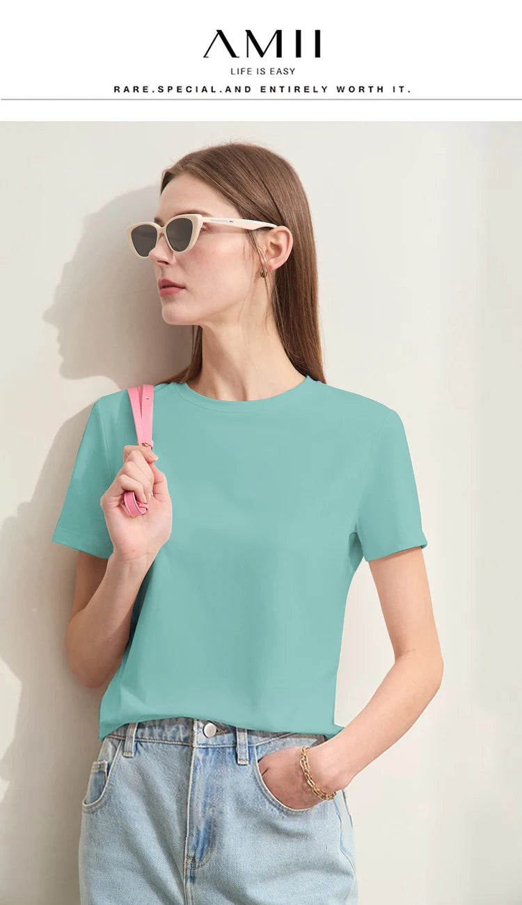 Damen T-Shirt im minimalistischen Stil mit lässigem O-Ausschnitt und kurzen Ärmeln