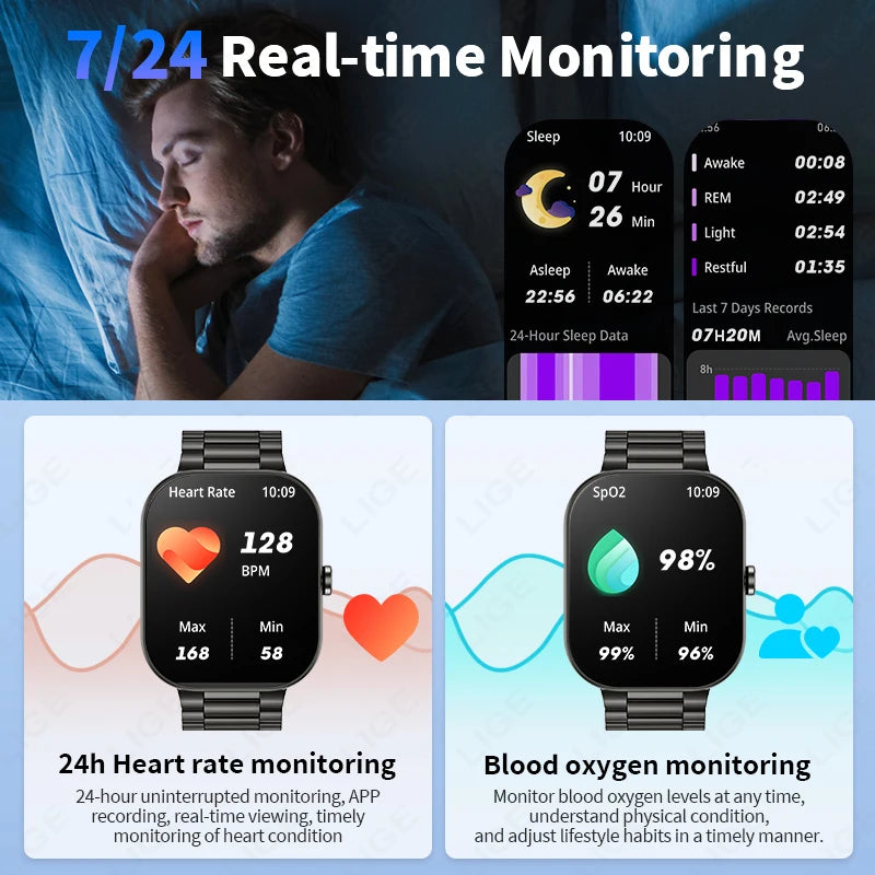 LIGE 2,01 "Bluetooth Anruf Smart Uhr Männer Frauen Full Touch Screen Herzfrequenz Sport Fitness Schrittzähler Smartwatch Für Android iOS