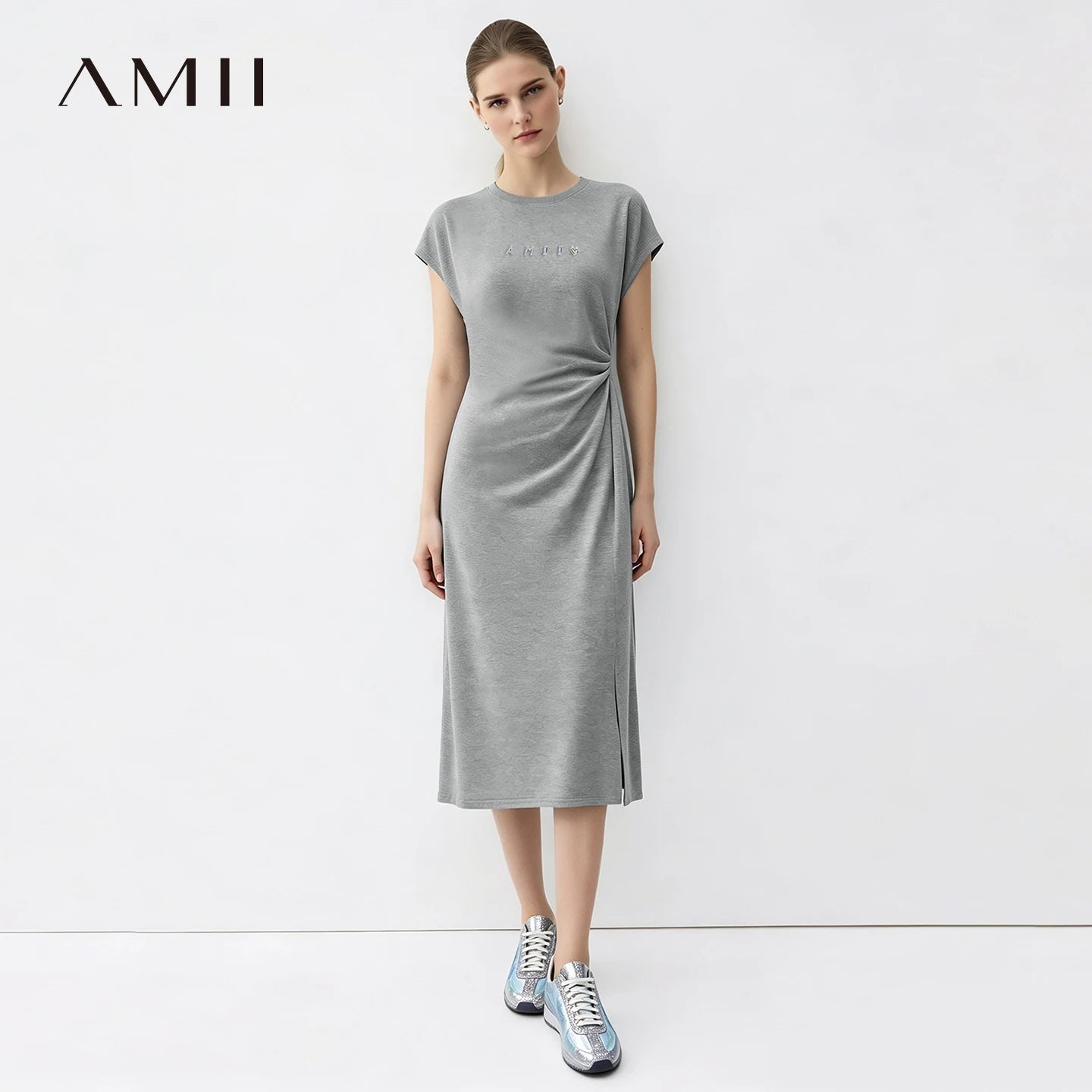 Elegantes Damen Midikleid Mit Stretch Und Strass Detail