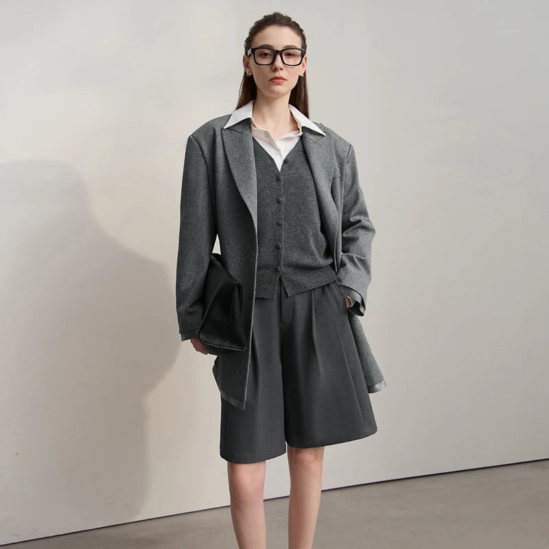 Damen-Strickjacke V-Ausschnitt Wolle lang locker Herbst-Winter