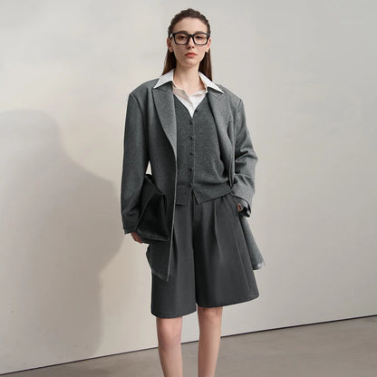 Damen-Strickjacke V-Ausschnitt Wolle lang locker Herbst-Winter