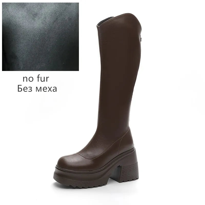 AIYUQI High Heel Boots Women Autumn 2025 New Genuine Leather Platform Boots Women Skinny Leg 10cm Heel High Female Rider Boots
