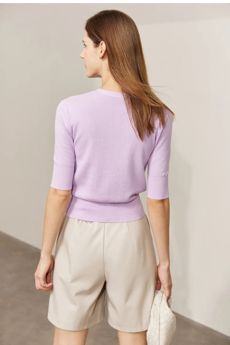 Damen-Strickjacke Baumwolle Slim Halbarm V-Ausschnitt Büro Frühling