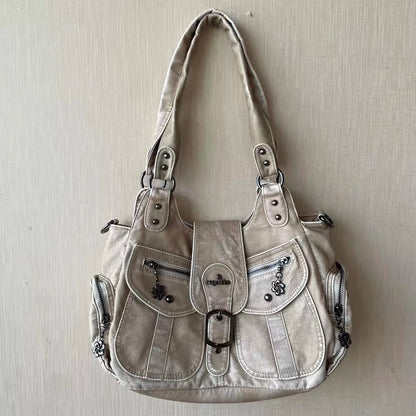 Damen-Schultertasche Mit Mehrfachen Fächern Aus PU Leder Im Vintage-Look Für Alltag