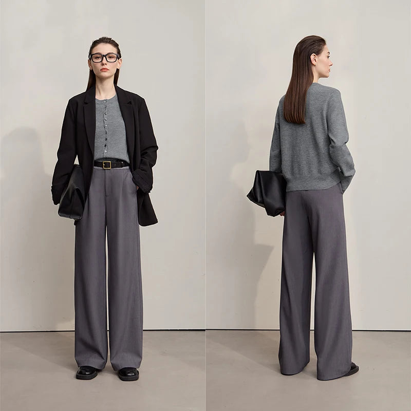 Damen-Rundhalspullover Strickjacke einfarbig einreihig Herbst-Winter