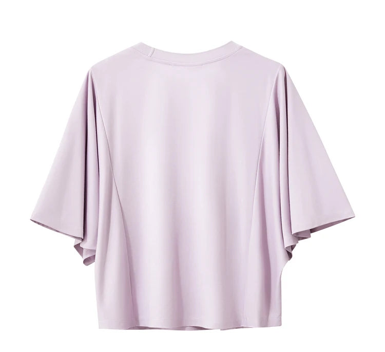 Damen T-Shirt mit elastischen Flare-Ärmeln und Perlen-Stickerei im minimalistischen Stil