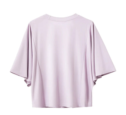 Damen T-Shirt mit elastischen Flare-Ärmeln und Perlen-Stickerei im minimalistischen Stil