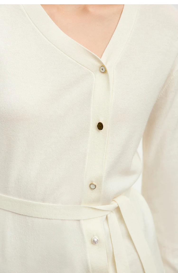 Damen-Strickjacke V-Ausschnitt chinesischer Stil Gürtel Langarm Herbst