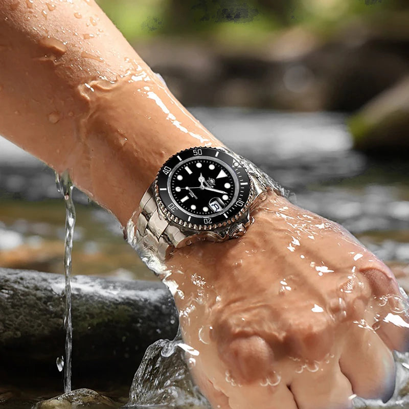 Herren Automatik-Taucheruhr 200m Leuchtzeiger Keramiklünette mechanisch Edelstahl