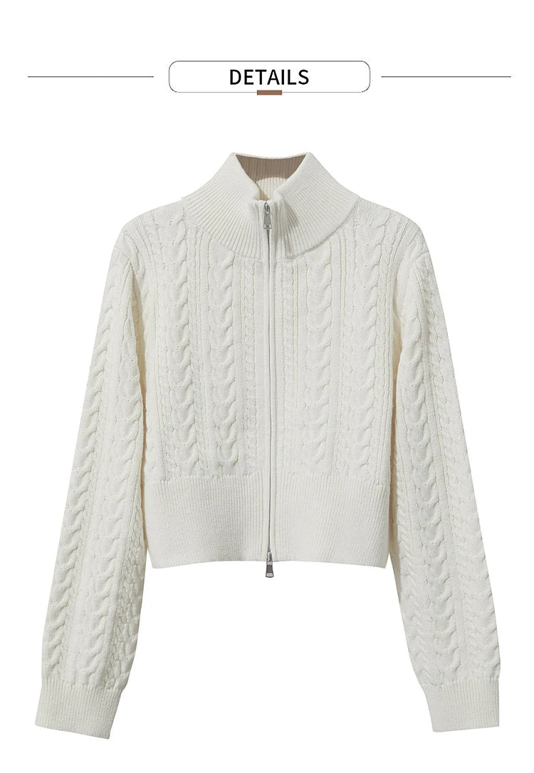 Damen-Rollkragen-Strickjacke Reißverschluss schlank Herbst