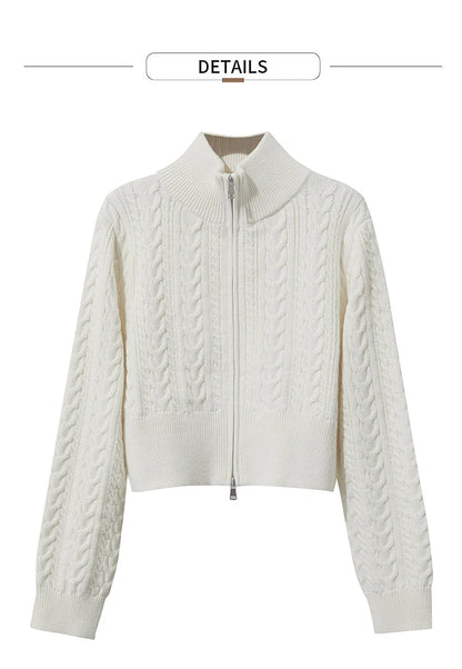 Damen-Rollkragen-Strickjacke Reißverschluss schlank Herbst
