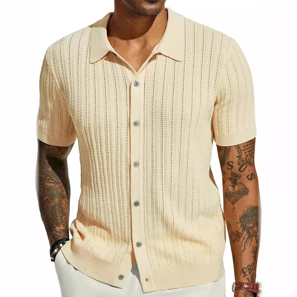Herren Kurzarmshirt mit Dreiviertelärmeln im koreanischen Stil – elegantes, leichtes Sommer-Oberteil aus Eisseide