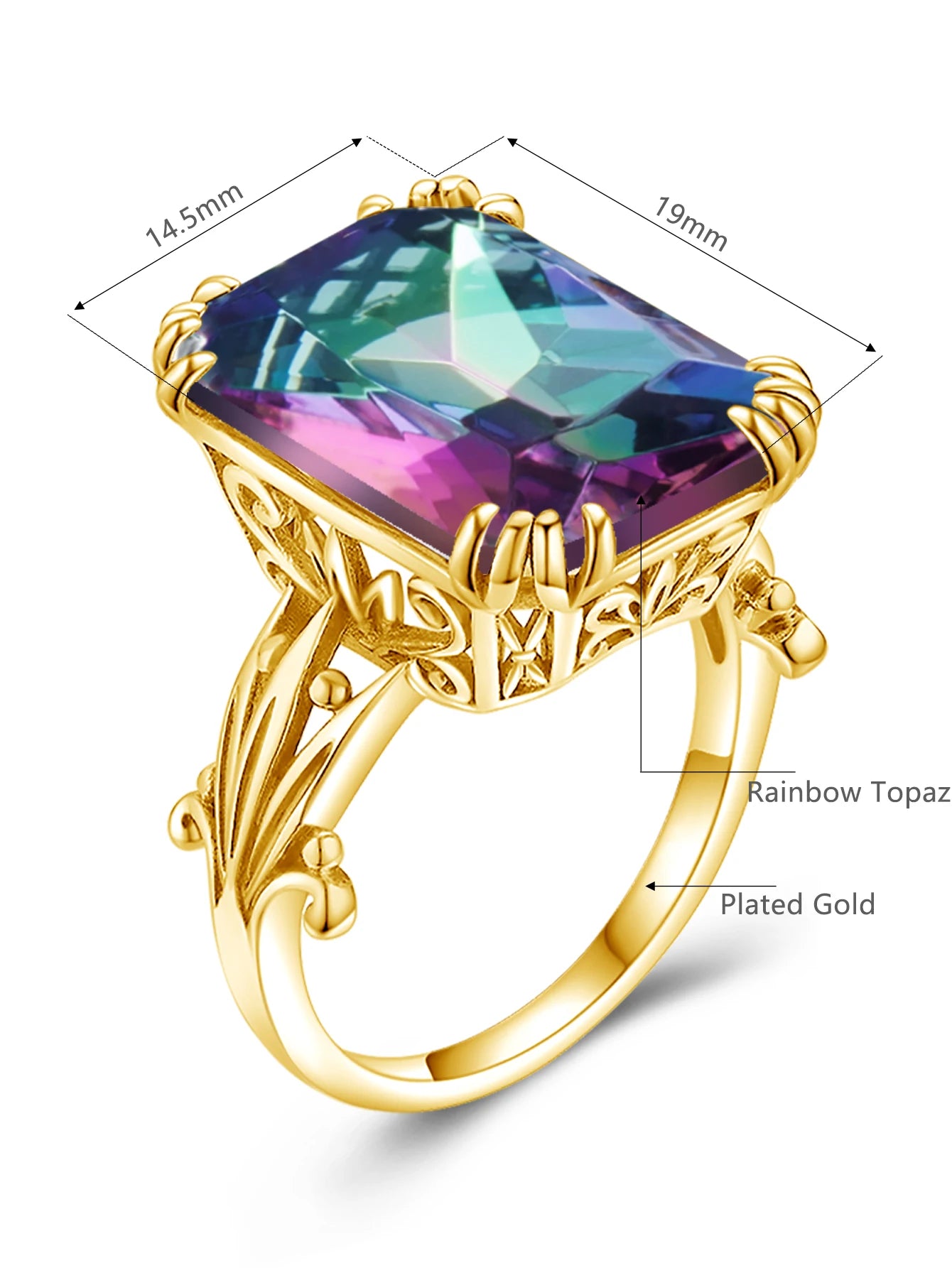 Damen-Ring aus Sterlingsilber 925 mit Regenbogen-Topas und Zirkonia, Vintage-Design, Brillantschimmer