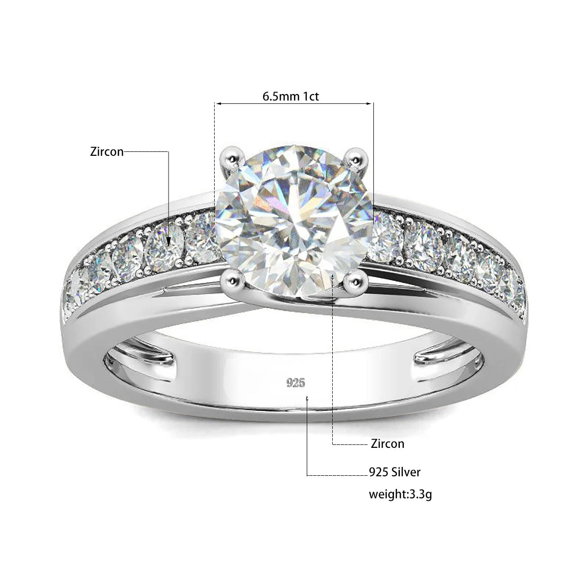 Damen-Moissanit-Ring 1 Karat Rhodium-beschichtetes 925er Silber mit Zertifikat Schmuckstück