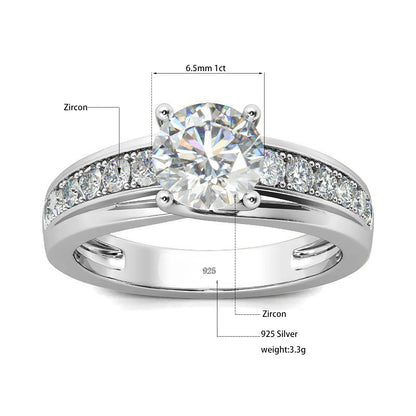 Damen-Moissanit-Ring 1 Karat Rhodium-beschichtetes 925er Silber mit Zertifikat Schmuckstück