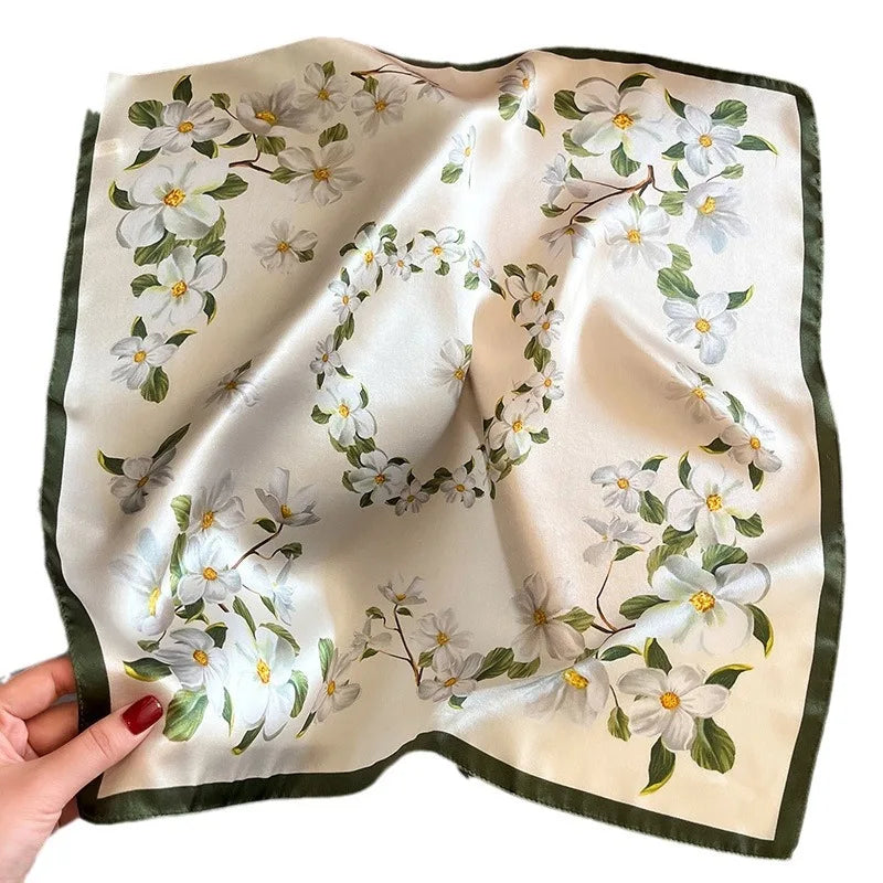Damen Seidenschal 53cm quadratisch Satin Hals Haarband Bandana Hijab Strand bedruckt