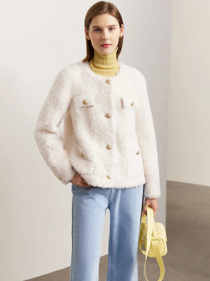 Damen Eleganter Mantel im Französischen Stil mit Taschen und Knöpfen