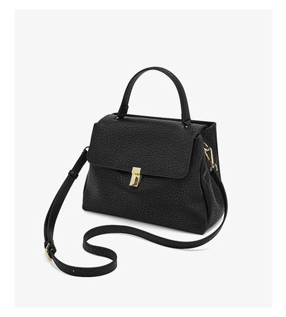 Damen-Schultertasche aus Spaltleder mit Lychee-Muster und Klappen-Verschluss in Weiß oder Schwarz