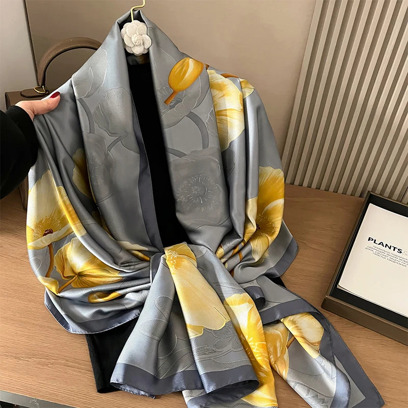 Damen Satin Seidenschal Hijab Sommer Sonnenschutz Strand Kopftuch Foulard
