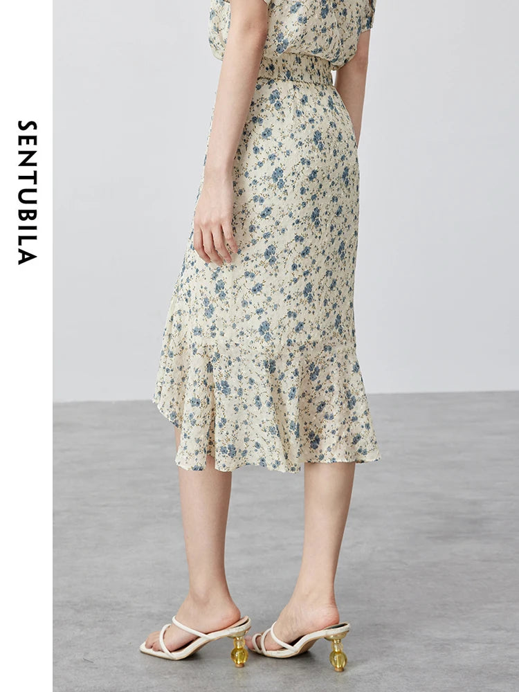 Frauen Midi-Meerjungfrauenrock im eleganten Blumen-Druck mit elastischer Taille