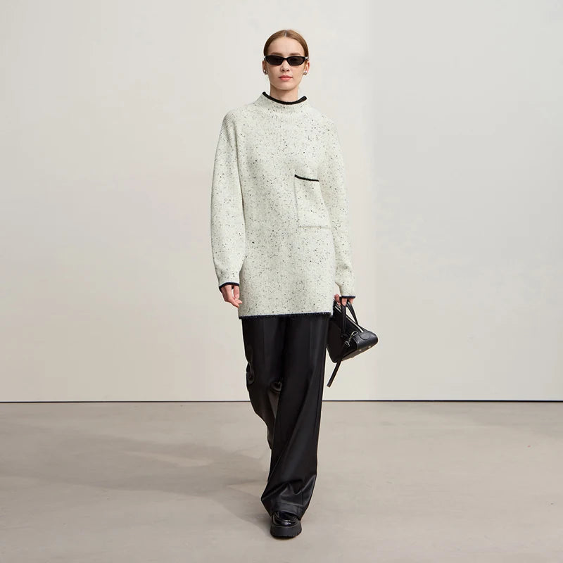Damen-Rollkragenpullover Wolle dick locker lang Winter