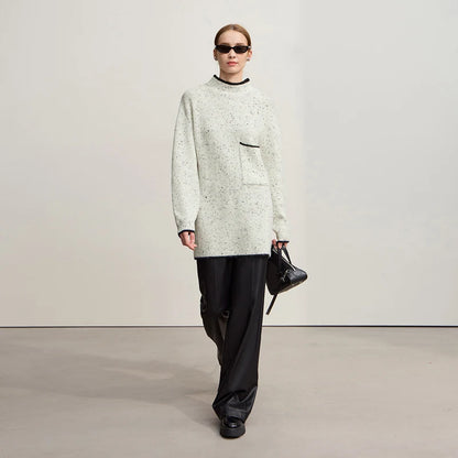 Damen-Rollkragenpullover Wolle dick locker lang Winter