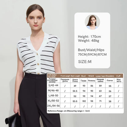 Damen V-Ausschnitt Pullover Streifen ärmellos Viskose Sommer