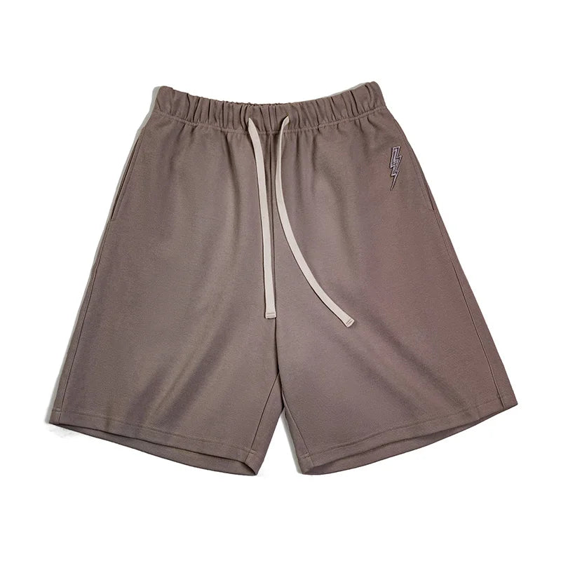 Herren-Freizeitshorts braun mit Kordelzug und gesticktem Blitzdesign