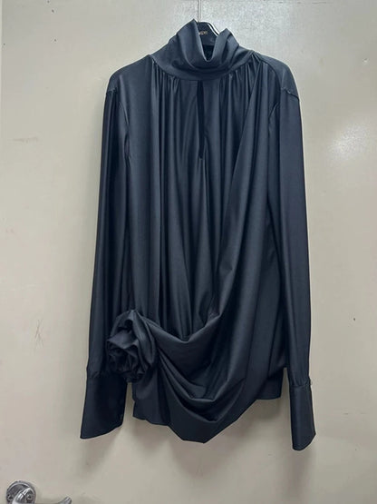 Minimalistisches A-Linien-Kleid mit U-Boot-Ausschnitt und hoher Taille – Patchwork-Design und figurbetonte Falten für Damen