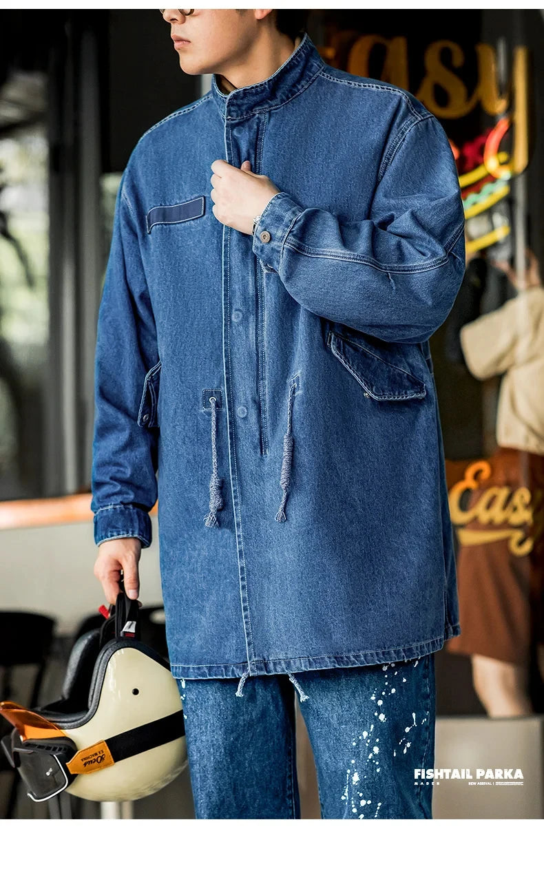 Retro M65 Denim Fischschwanz Trenchcoat – Stilvoller Lässiger Look