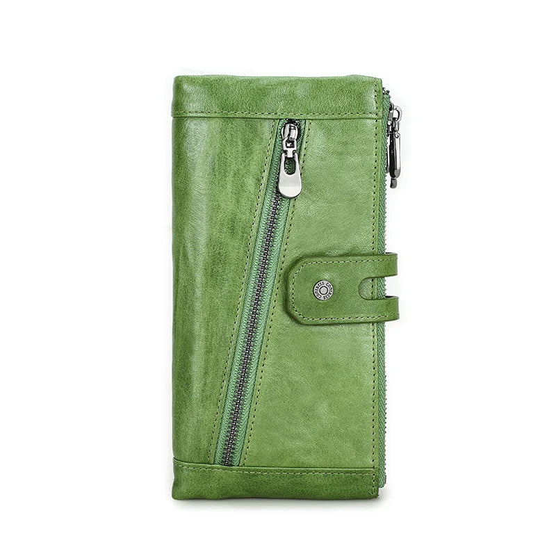Damen Echtleder Lange Geldbörse Vintage Clutch Reißverschluss Handytasche Kartenhalter