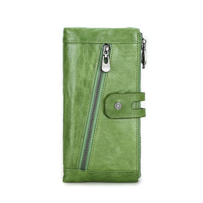 Damen Echtleder Lange Geldbörse Vintage Clutch Reißverschluss Handytasche Kartenhalter