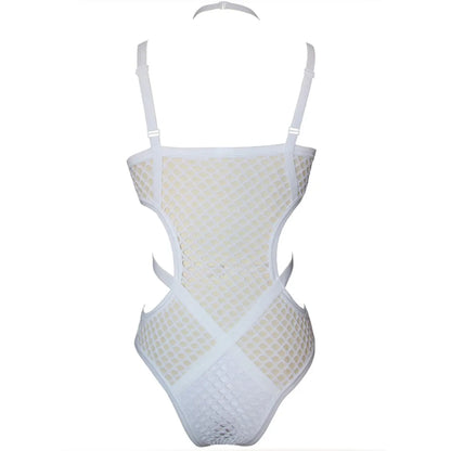 Damen Badeanzug Fischnetz Mesh schwarz Monokini Einteiler Strandmode