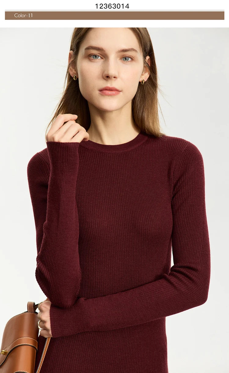 Damen-Rollkragenpullover 100 % Wolle Slim Fit elastisch Winter