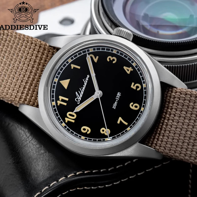 Herren-Quarzuhr mit Bubble-Glas und Nylonarmband