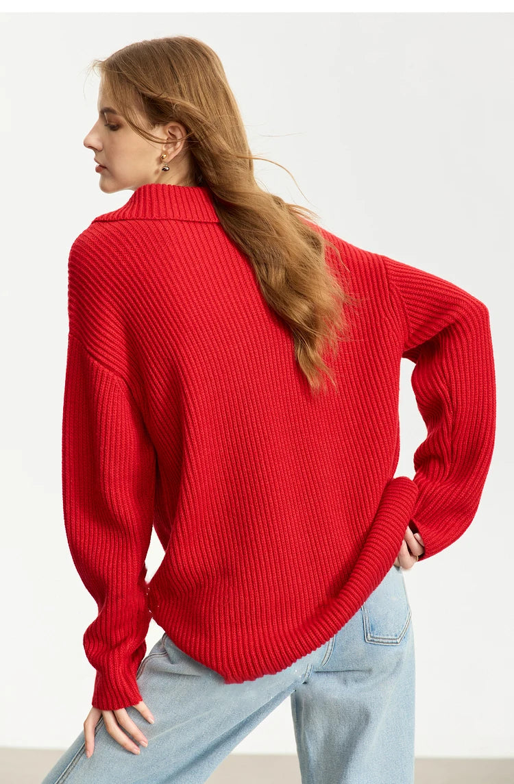 Damen V-Ausschnitt Pullover Acryl French Lazy Style lang Winter