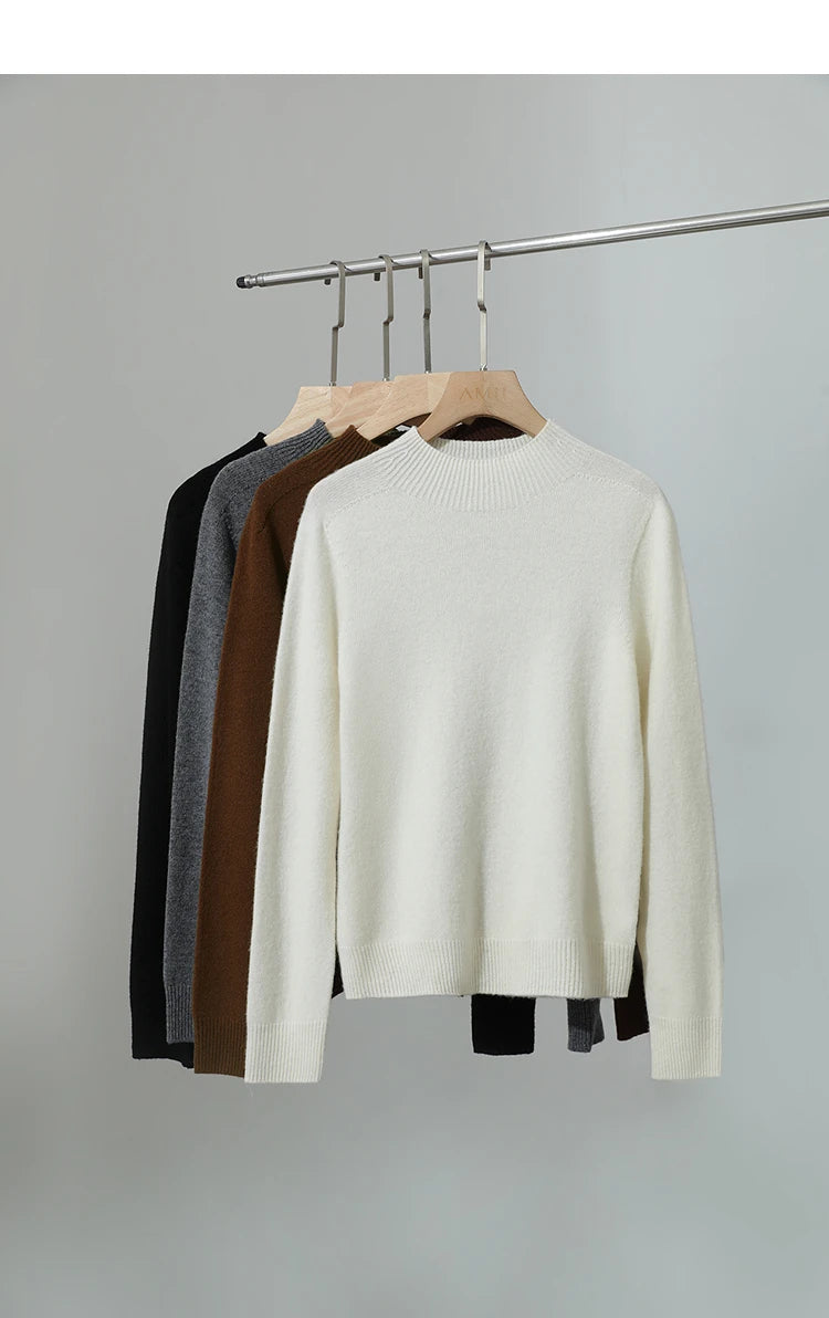 Damen-Halbrollkragen-Pullover 100 % Wolle warm vielseitig Winter
