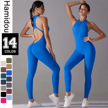 Damen-Bodysuit mit Push-up, blau, ärmellos, hoher Halsausschnitt und enganliegender Beinpartie