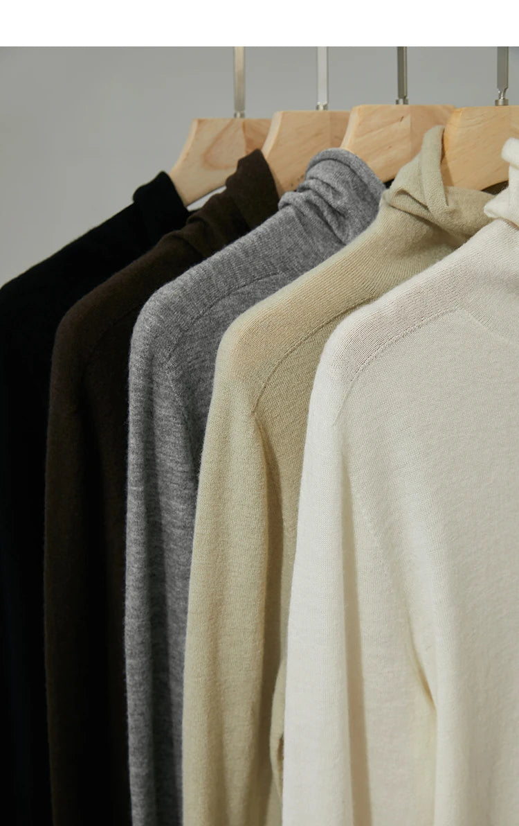 Damen-Rollkragenpullover 100 % Wolle gerade einfarbig Herbst-Winter