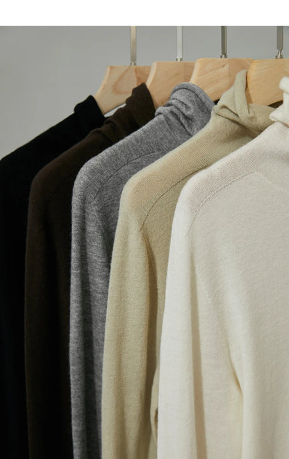 Damen-Rollkragenpullover 100 % Wolle gerade einfarbig Herbst-Winter