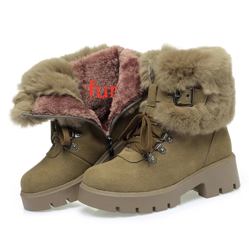AIYUQI Women Snow Boots Platform New Rabbit Female Winter Boots Fashion Large Size Non-slip Genuine Leather Women Ankle Boots