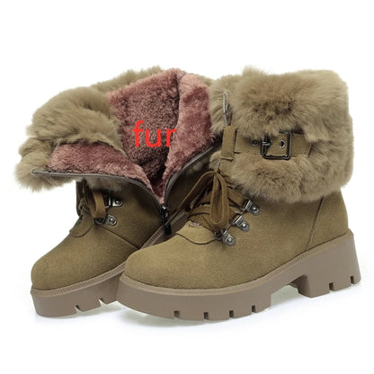 AIYUQI Women Snow Boots Platform New Rabbit Female Winter Boots Fashion Large Size Non-slip Genuine Leather Women Ankle Boots