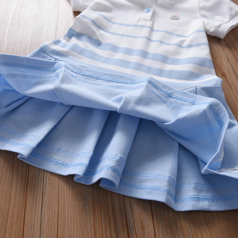 Modisches Polokleid für Mädchen mit Streifen, für Kinder, elegante Puffärmel, Kleidung für Babys, Sommerkleider