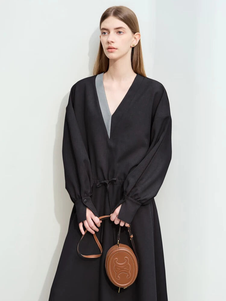 Leichtes Damen Midikleid V Ausschnitt Knitterfrei Elegant