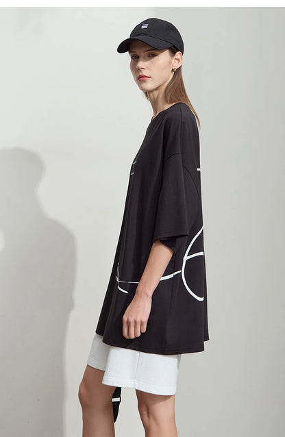 Damen T-Shirt aus ultraloch Stretch-Baumwolle mit Buchstaben-Bowknot-Aufdruck