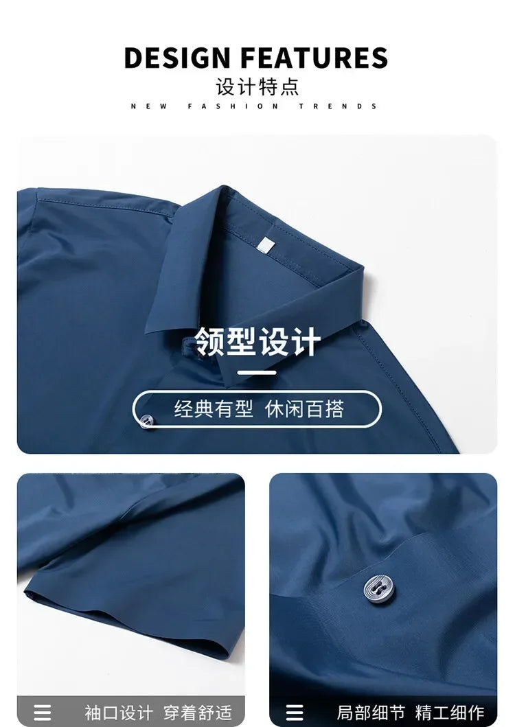 Herren-Hemd mit Vier-Wege-Stretch, Farbblock-Diamantmuster und Knopfleiste – ideal für Business-Casual und formelle Anlässe.
