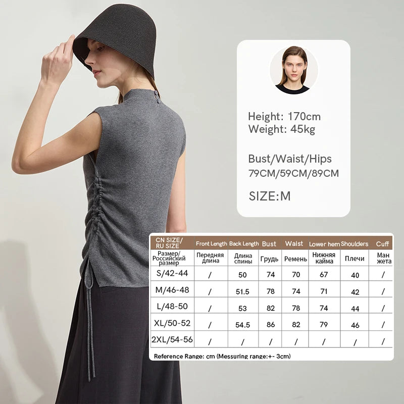 Damen-Halbrollkragen-Pullover Slim Kordelzug Wolle-Mix Sommer